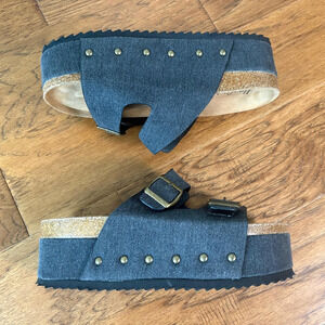 New Corky's Wannabe Black Denim Platform Women Slide Slip On Sandal Size 9